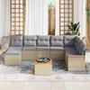 9 Piece Beige Poly Rattan Garden Sofa Set with Cushions