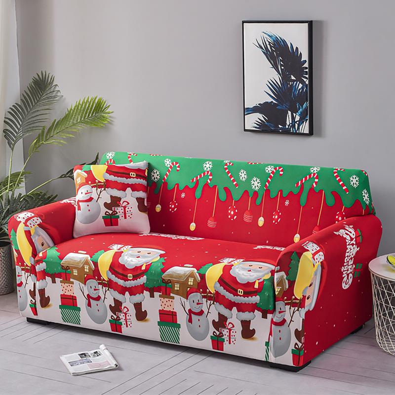 Christmas Sofa Protective Covers Living Room Elastic Living Sofa Slipcover Stretch All-inclusive Dining Chair Slipcover Couch Cover 1/2/3/4 Seater