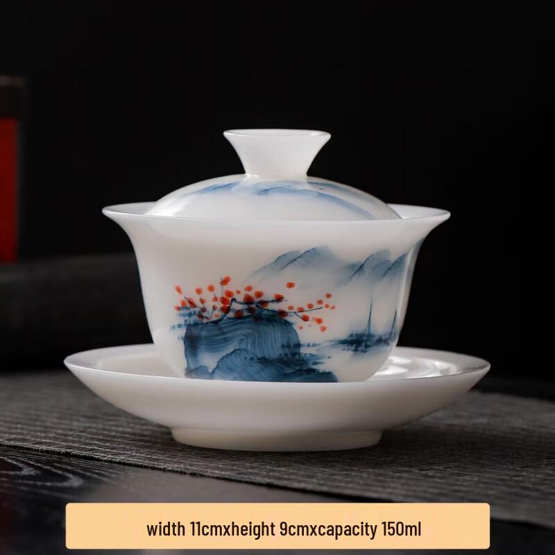 Hand-Painted Jade Porcelain Sancai Gaiwan