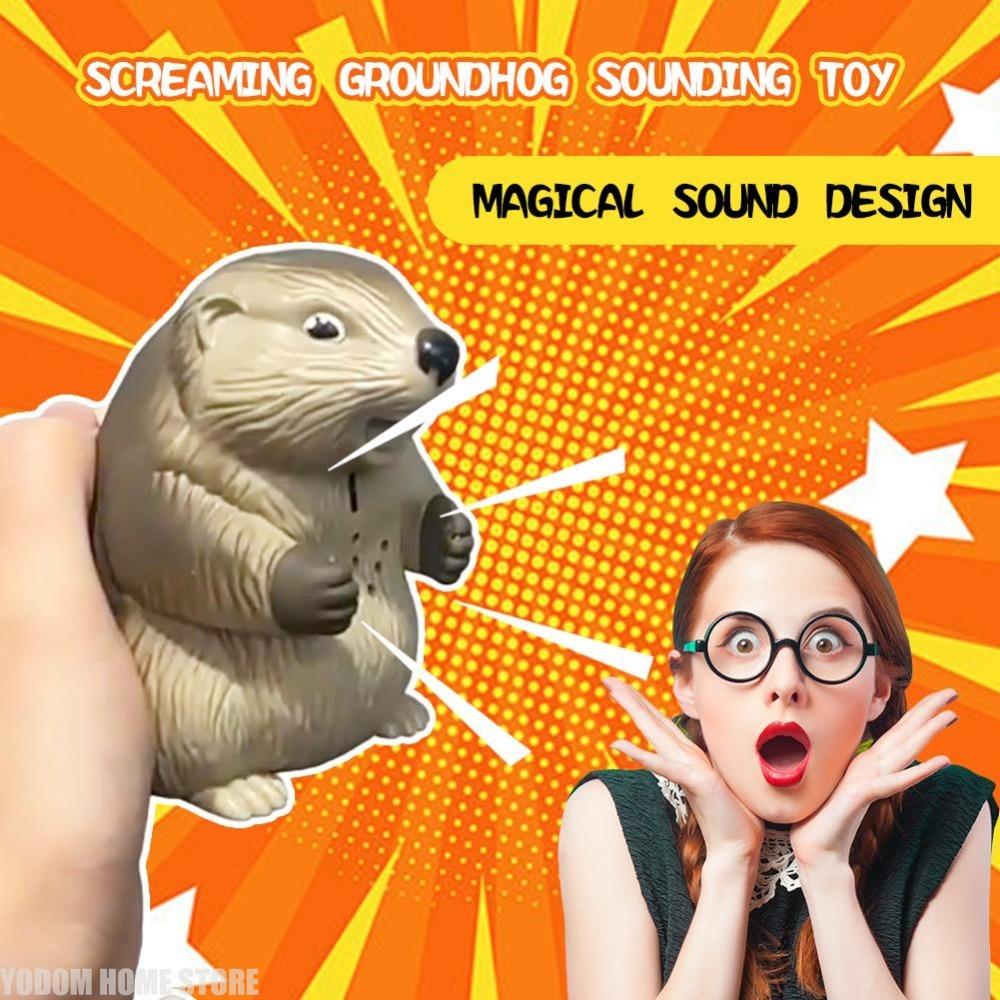 Screaming Groundhog Prank Ornament Plastic Steal Biscuit Sound Abstract Shape Funny Interactive Gag Gift for Office