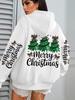 Merry Christmas Tree Bow Women's Hooded Pocket Sweatshirt - Casual Autumn Winter Pullover