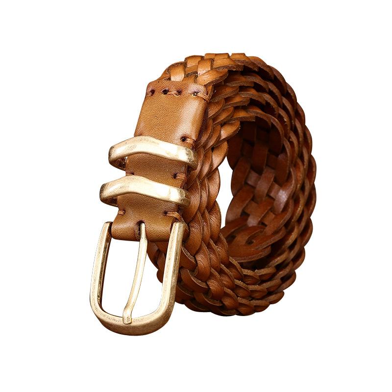 Personalized Fashion Trend, Hand-Woven Belt For Women, Free Punching, Versatile Retro Pure Cowhide Woven Genuine Leather Belt For Women