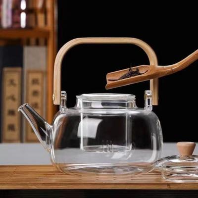 Practical 1000ml Glass Tea Pot Transparent Tea Soup Separation Japanese Style Teapot with Handle Heat-Resistant Teapot Office