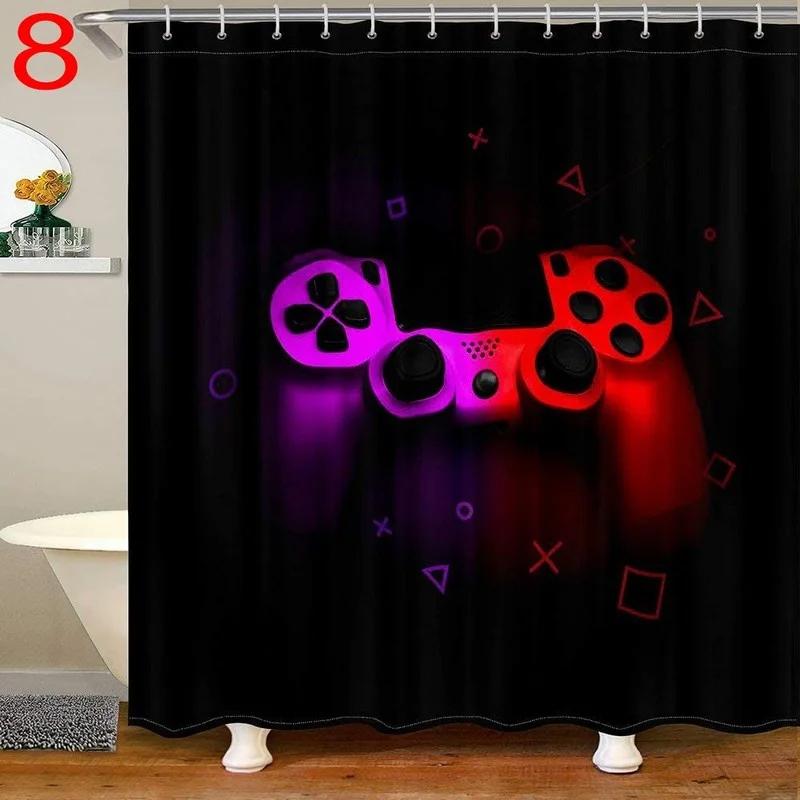 Funny Gamer Shower Curtain Classic Video Gaming Device Modern Cloth Polyester Fabric Waterproof Bathroom Decor with 12 Hooks