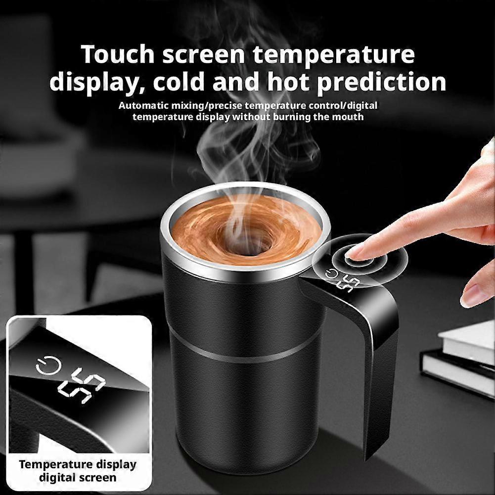 Automatic Stirring Coffee Cup with Temperature Display, Rechargeable Coffee Mug, 13.5oz Self-Stirring Mug with Lid, Stainless Steel Smart Mixing Cup