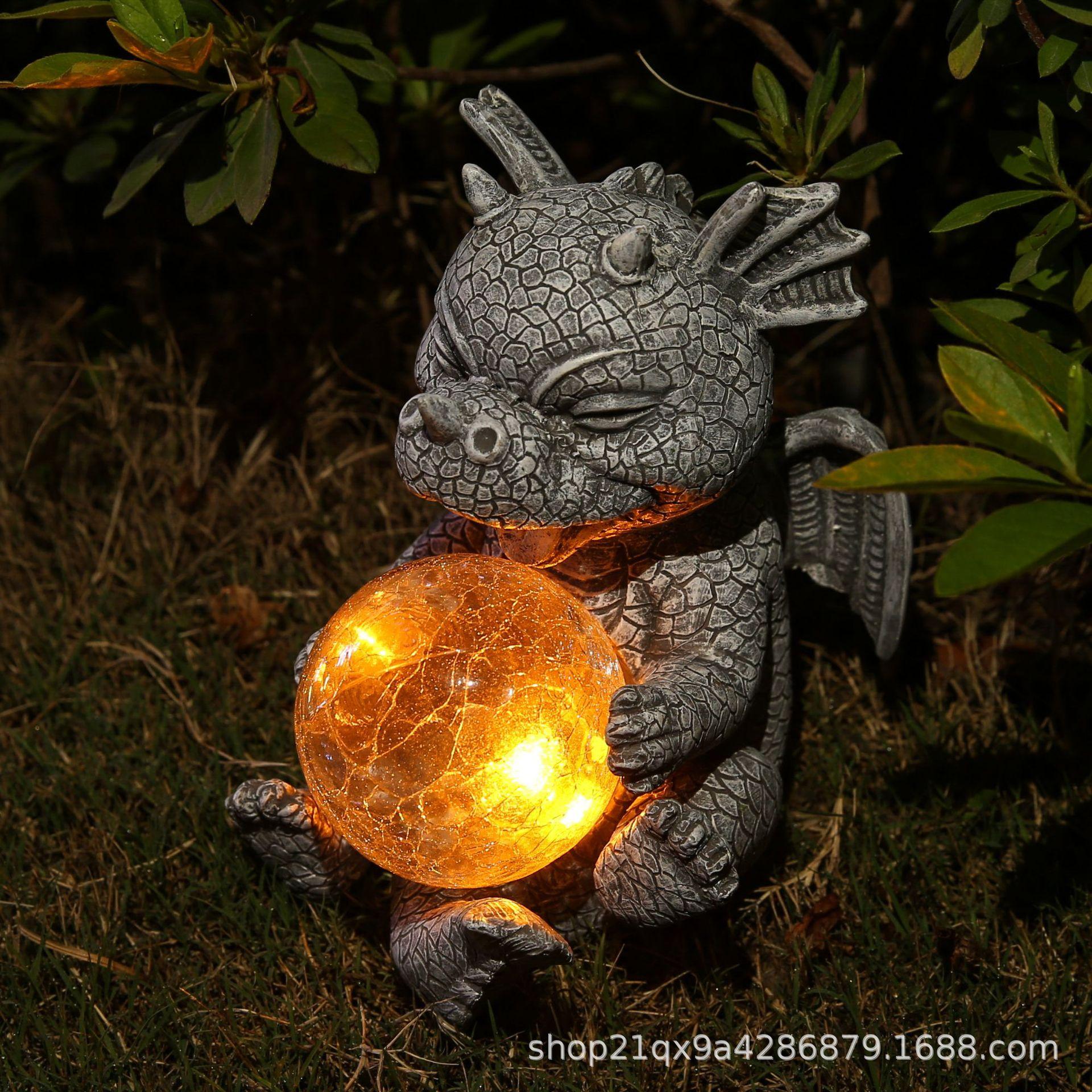 

JYL TS/140,Hot Selling Winged Dragon Holding Light Solar Luminous Garden Figurine for Sunroom Decor One Size пастель коричневый