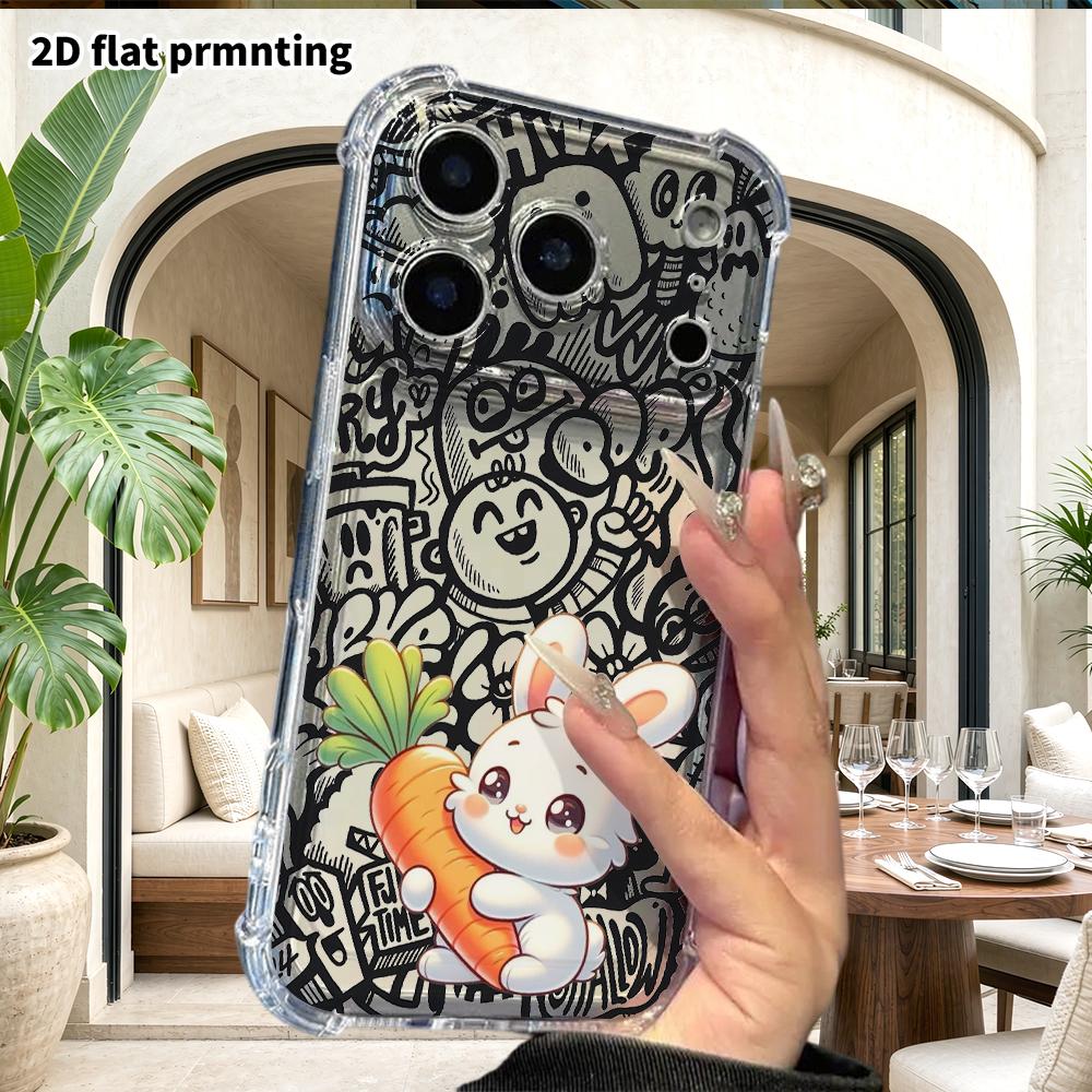 Phone Case: 2D Flat Suitable for iPhone 18 17 16 15 14 13 Pro Transparent Corner Protection Case, Little Bunny, Christmas and Halloween Gifts