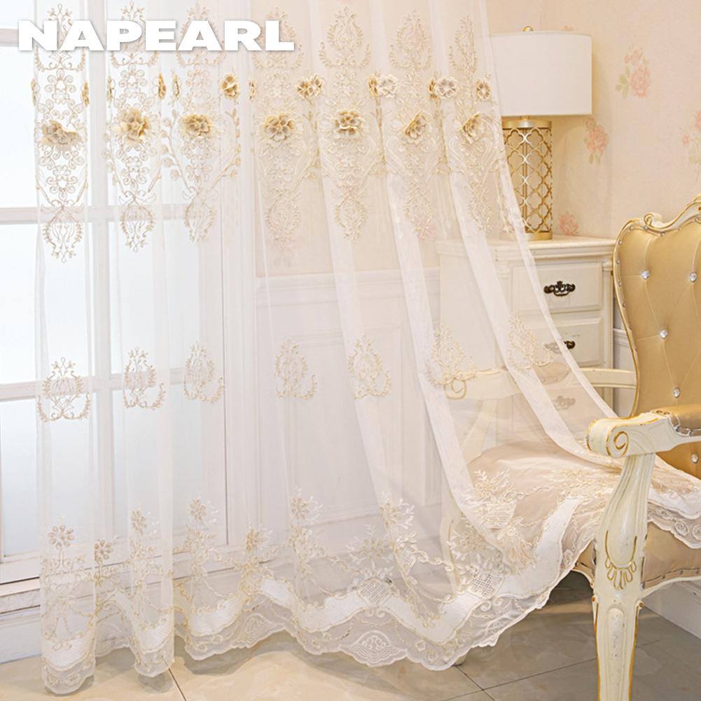 1PC NAPEARL French Luxury Lace Relief Embroidered Translucent Sheer Curtain 260cm Height Tulle for Living Room Bedroom Window Decoration Home Decor
