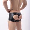 1Pc Trunks Shorts Panties Underwear G-string Men Boxer Black Briefs Open Hip Faux Leather Sexy Open Butt Breathable
