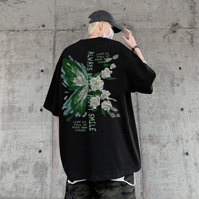 Vintage T-shirt Short Sleeve Men's Summer Design Sense Vibe Print Oversize Half Sleeve T-shirt
