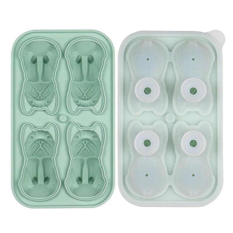 3D French Bulldog Shape Ice Hockey Mold Food-grade Silicone Ice Mold for Summer Whiskey Wine Cocktail Party Ice Cream Tools