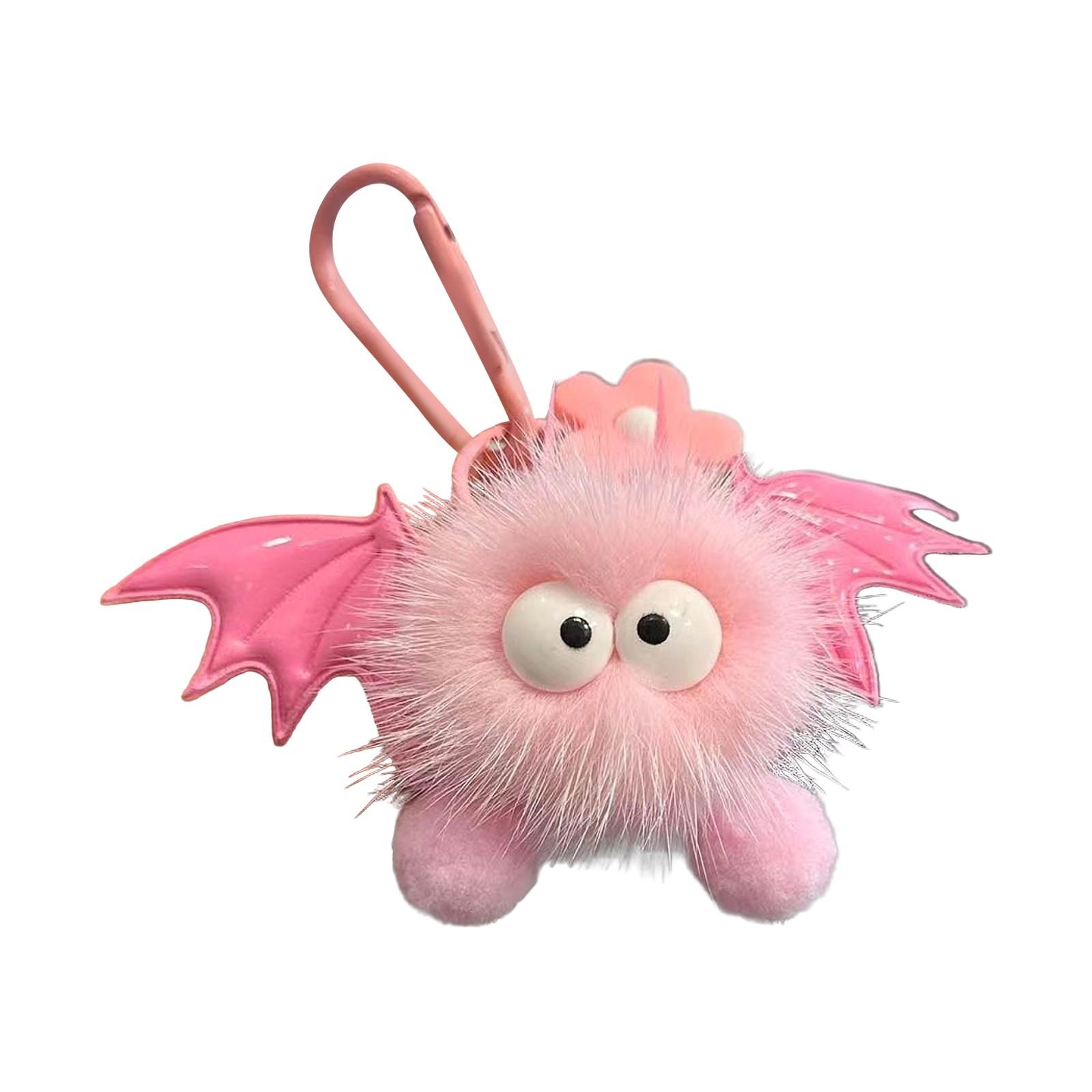 

Plush Cartoon Keychain Fluffy Monster Backpack Pendant Soft Toy Hanging Accessory with Clip for Bags and Keys One Size рожевий