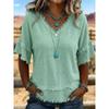 TIFICY Women's Fashion Casual Summer Spring Solid Color Print Short Sleeve V-Neck Blouses & Shirts