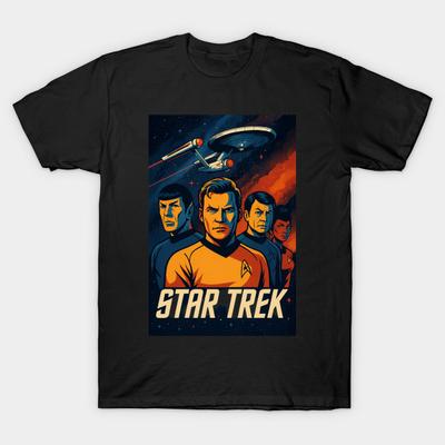 Asian Size Men Black Print T-shirt Star Trek No-Cut Heat Transfer Print Cotton Tshirt