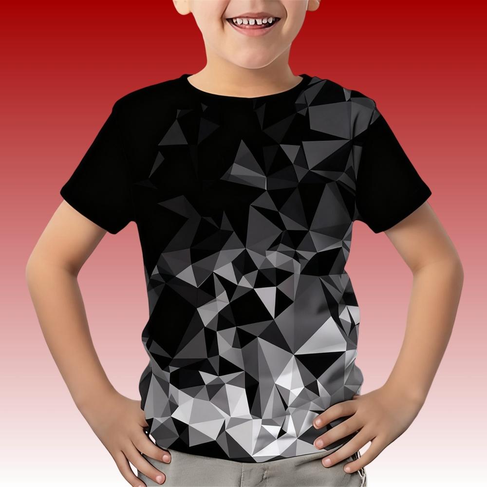 Children's Clothing Tshirt for Kids Boys 3 to 14 Gradient Geometry 3D Print Short-Sleeved T-Shirts Boy Casual Top Kids' T-Shirt