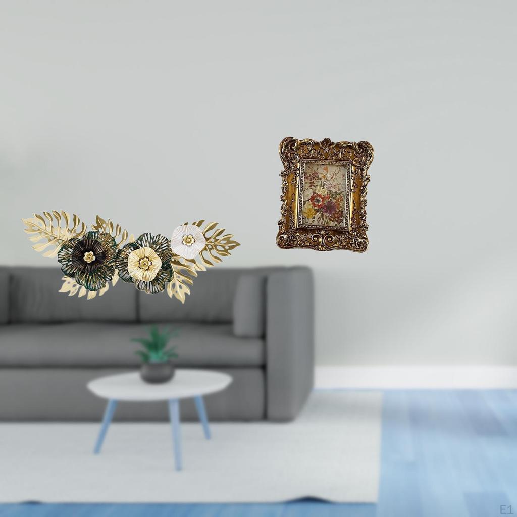 Nordic Metal Wall Art Sculpture with Hand Carved Floral Leaves Decorative Artwork for Dining Room