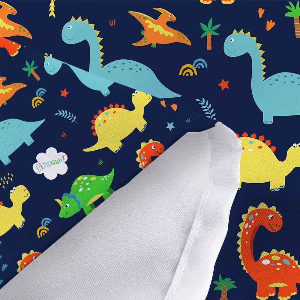 JAWO Dark Blue Cartoon Dinosaur Shower Curtain Kids, Cartoon Dinosaur Curtains Colorful Animals Plants for Boys Girls Polyester Fabric Shower Curtain