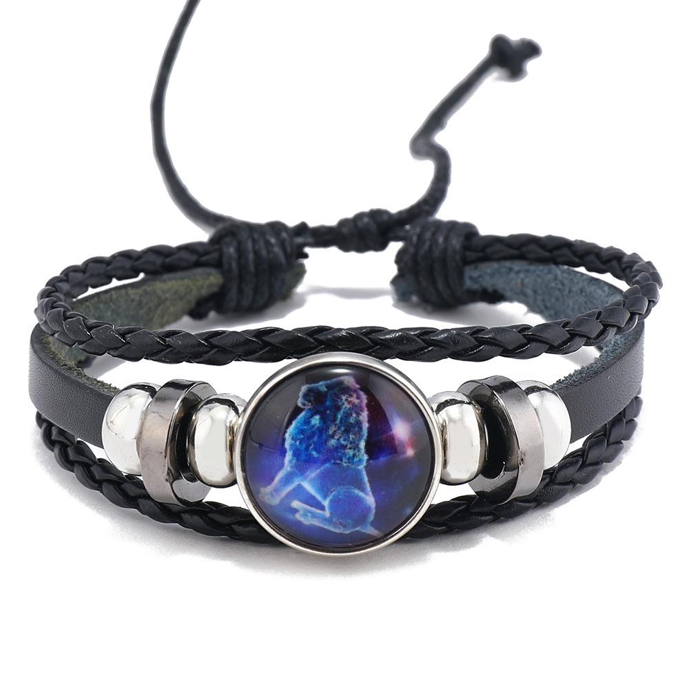 Bracciale Coppia Corda Mano 12 Costellazioni Multistrato Intrecciato Luminoso Gioiello, Unisex, San Valentino, Regalo di Compleanno