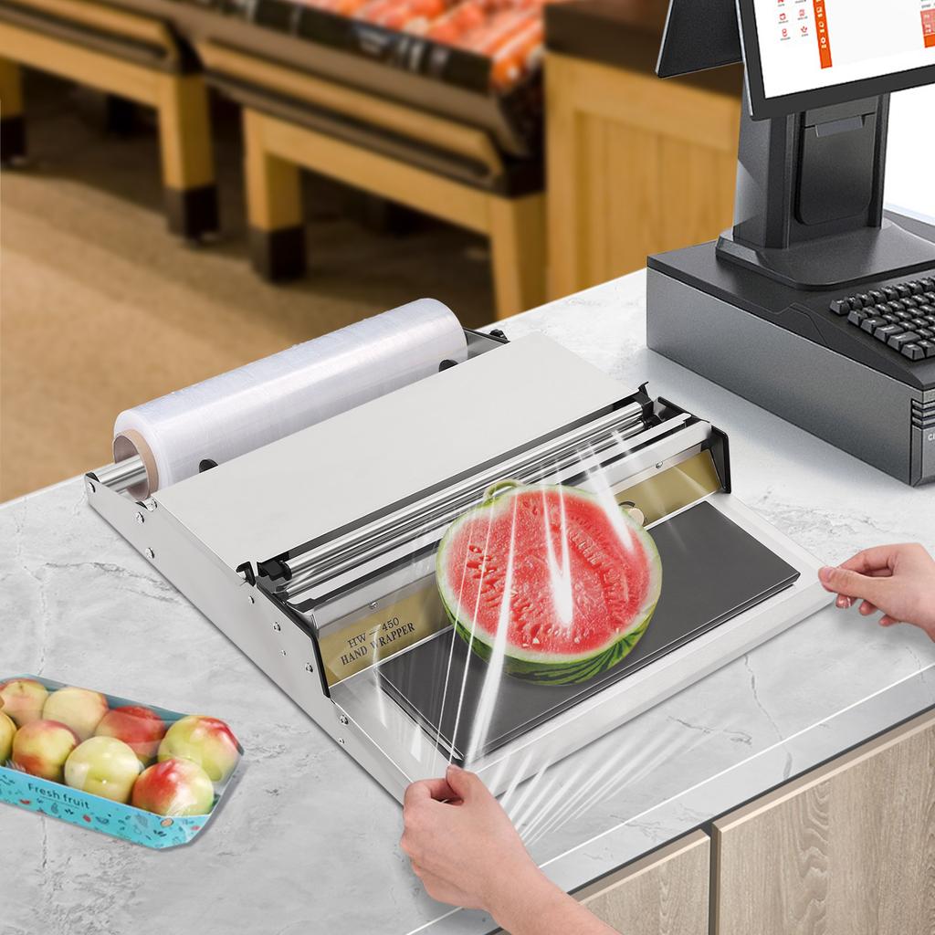Macchina Avvolgitrice Manuale Acciaio Inossidabile 304 Larghezza 45 cm Avvolgitore di Pellicola 270W Macchina Confezionatrice con Pellicola Estensibile per Confezionamento Alimenti in Negozi