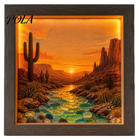 Soft Non-dazzling Night Light LED Photo Frame, Up Picture Wooden with 3D Surround Wall Decor Scenic Art Print, Ambient Lighting for Bedroom
