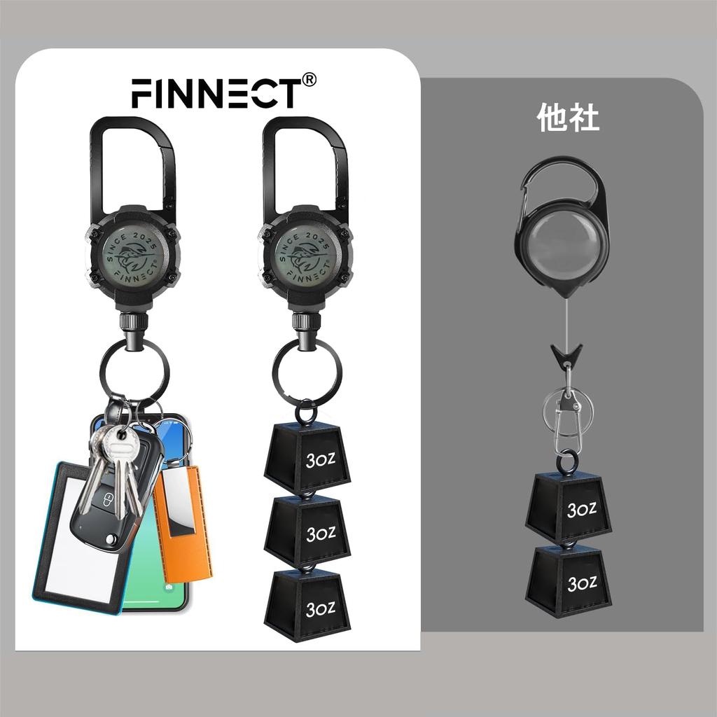 FINNECT Carabiner Snap Reel Up To Stretchable Metal Loss White Pin-on Reel, Carabiner, Keychain, Extendable, 65cm, Camping, Outdoors, Fishing,