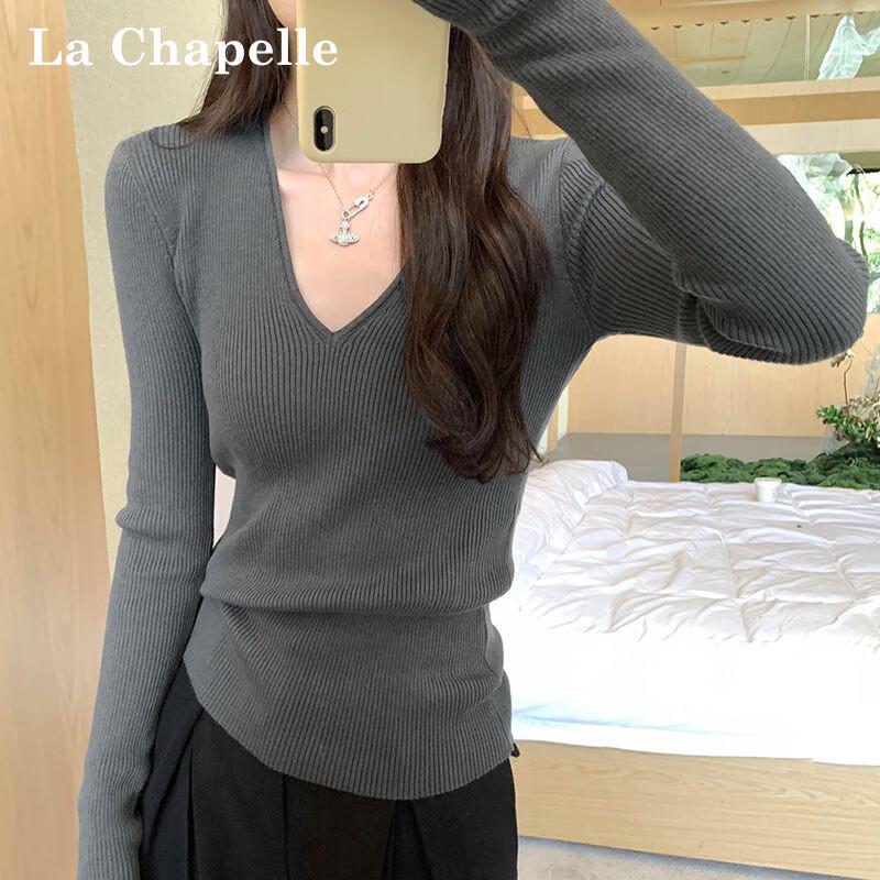 La Chapelle Women's Slim-Fit Long Sleeve V-Neck Knit Base Layer
