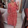 Plus Size Ethereal V-Neck Floral Print Dress Beach Holiday Beach Dress Loose-Fitting Versatile Long Dress