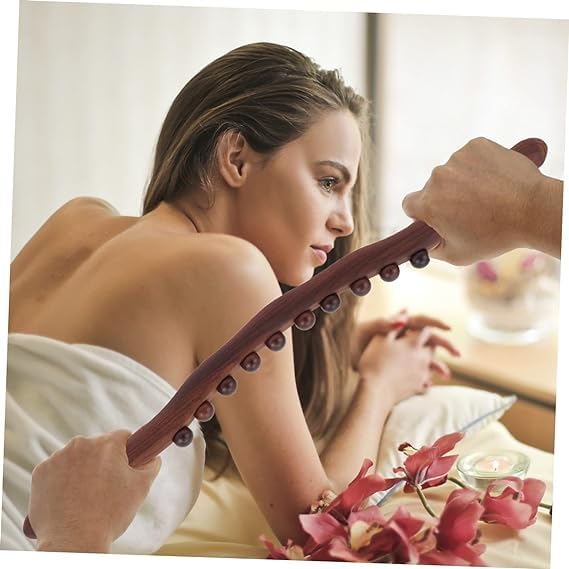 Kruvad 10 Beads Gua Sha Massager Stick Wood Scraping Tool Handheld for Body Pain Relief Cellulite Muscle Wooden Gua Sha Massage Tools Multifuncti