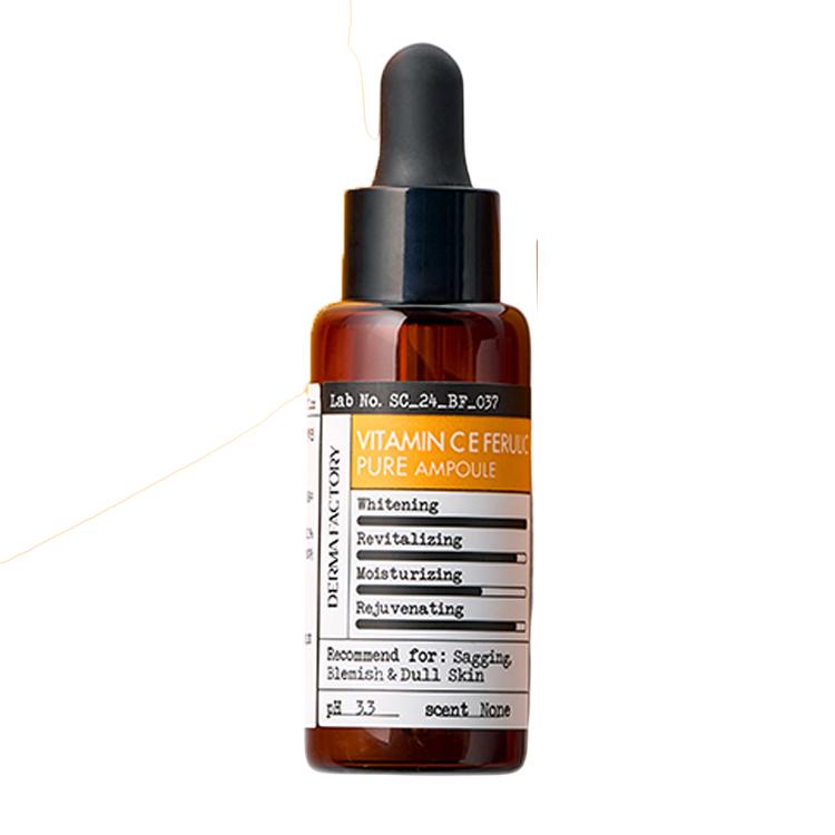 Derma Factory Pure Vitamin C E Ferulic Ampoule 22ml – Brightening Care, Tone-Up & Radiance Boosting Serum, Korean