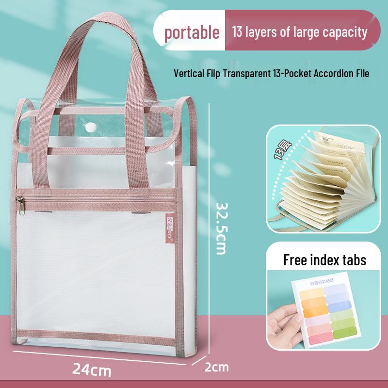 A4 Transparent 13-Layer Accordion Folder with Large Capacity and Subject Dividers