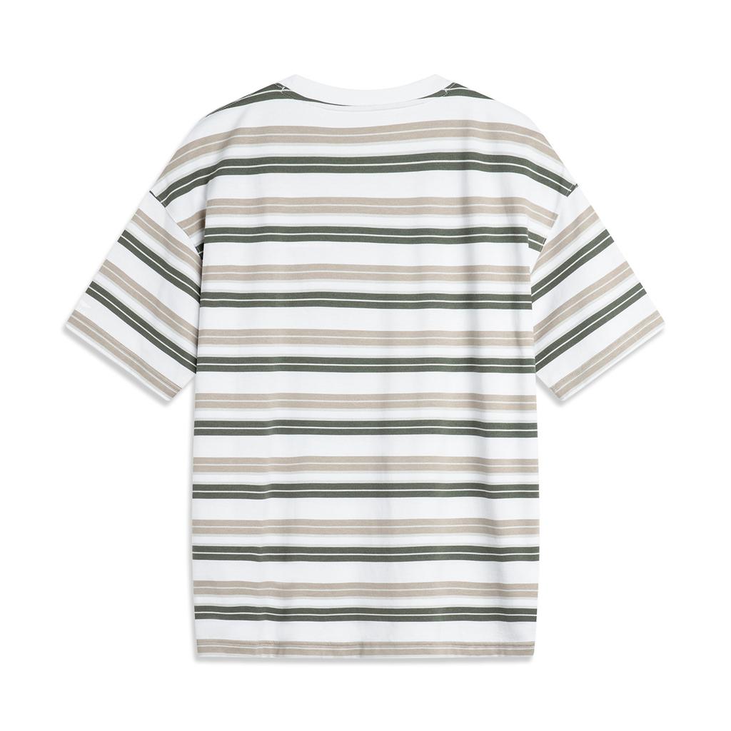 Li Ning CF Water Flow Full Print Striped Round Neck Loose Comfortable Cool Short Sleeve T-Shirt Men T-Shirts Standard-White ATSU631-2