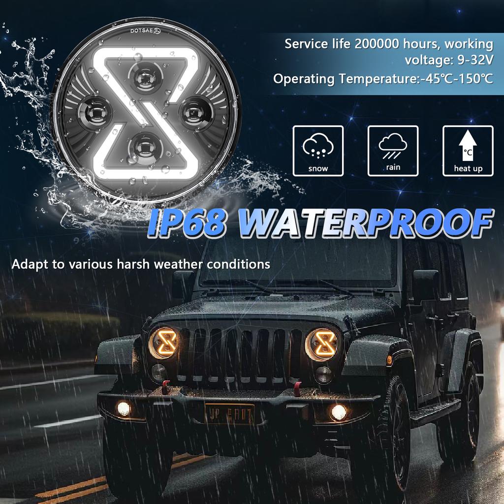 7 Inch LED Headlight Motorcycle Off Road Vehicle 8 Shape Angel Eye High Low Beam DRL Turn Signal Lamp