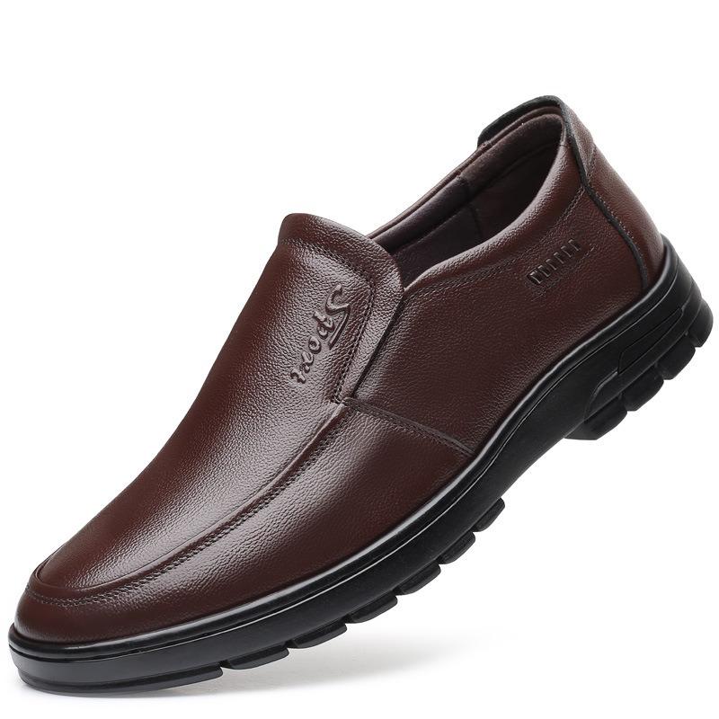 Leather shoes men's spring and autumn leather breathable business casual shoes soft sole one pedal middle-aged father shoes