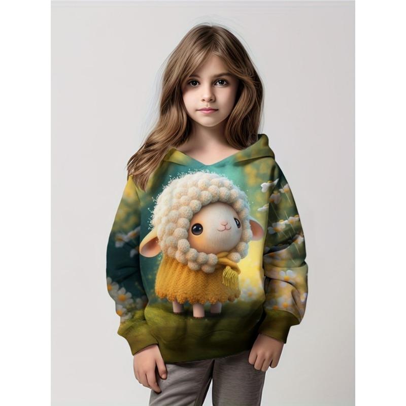 Child Hoodies Trendy Girls Cartoon Bunny Print Pullover Hooded Sweatshirt Street Fashion Tops Long Sleeve Children's Sweatshirt