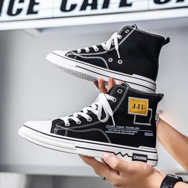 Men 's Casual Four Seasons High Top Fashion Canvas Skateboarding Students Comfortable Sneakers Boys Trending Soft Sole Breathable Shoes