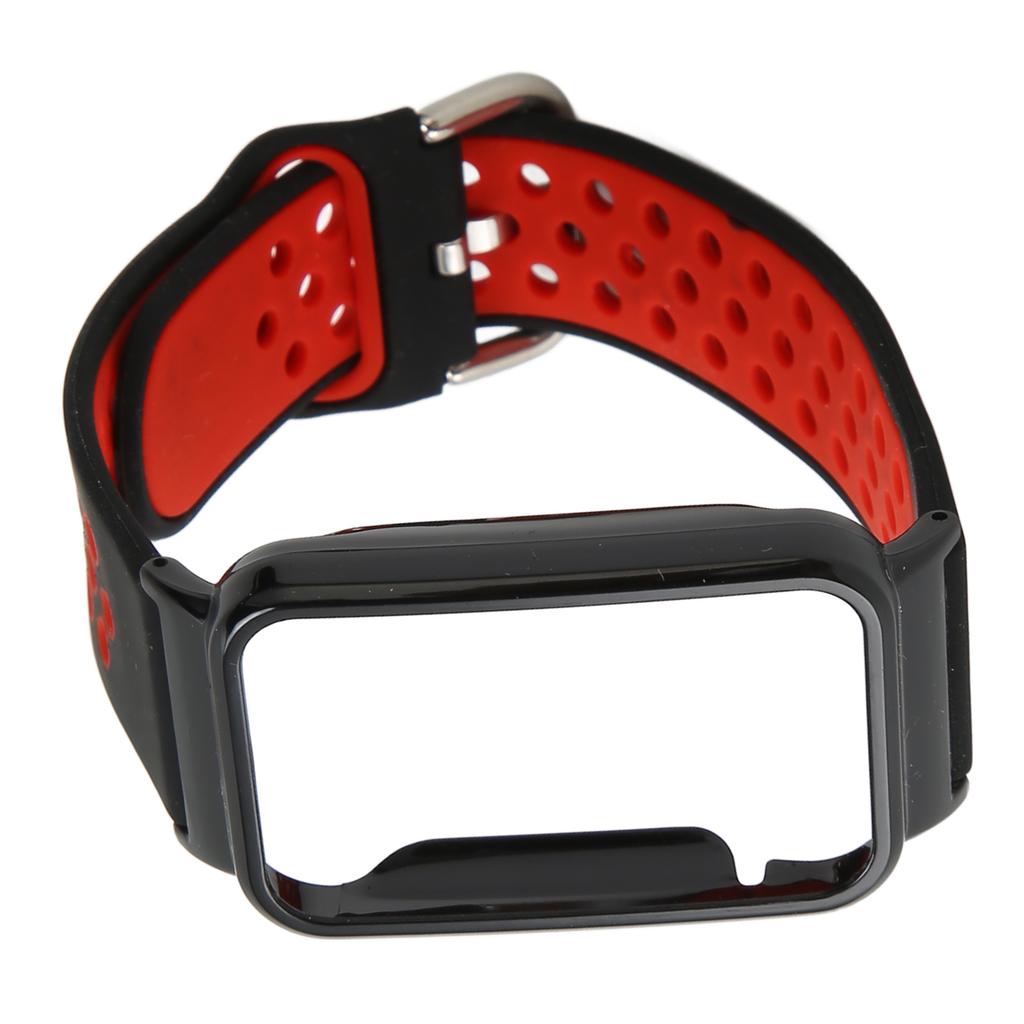 Breathable Silicone Watch Strap Band with Protective Bumper Case Accessory Fit for Mi Band 7 Pro Black Red and Black
