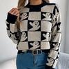 HNXC Autumn Winter Halloween Checkered Lantern Long-sleeved Pullover Sweater Women's Clothing