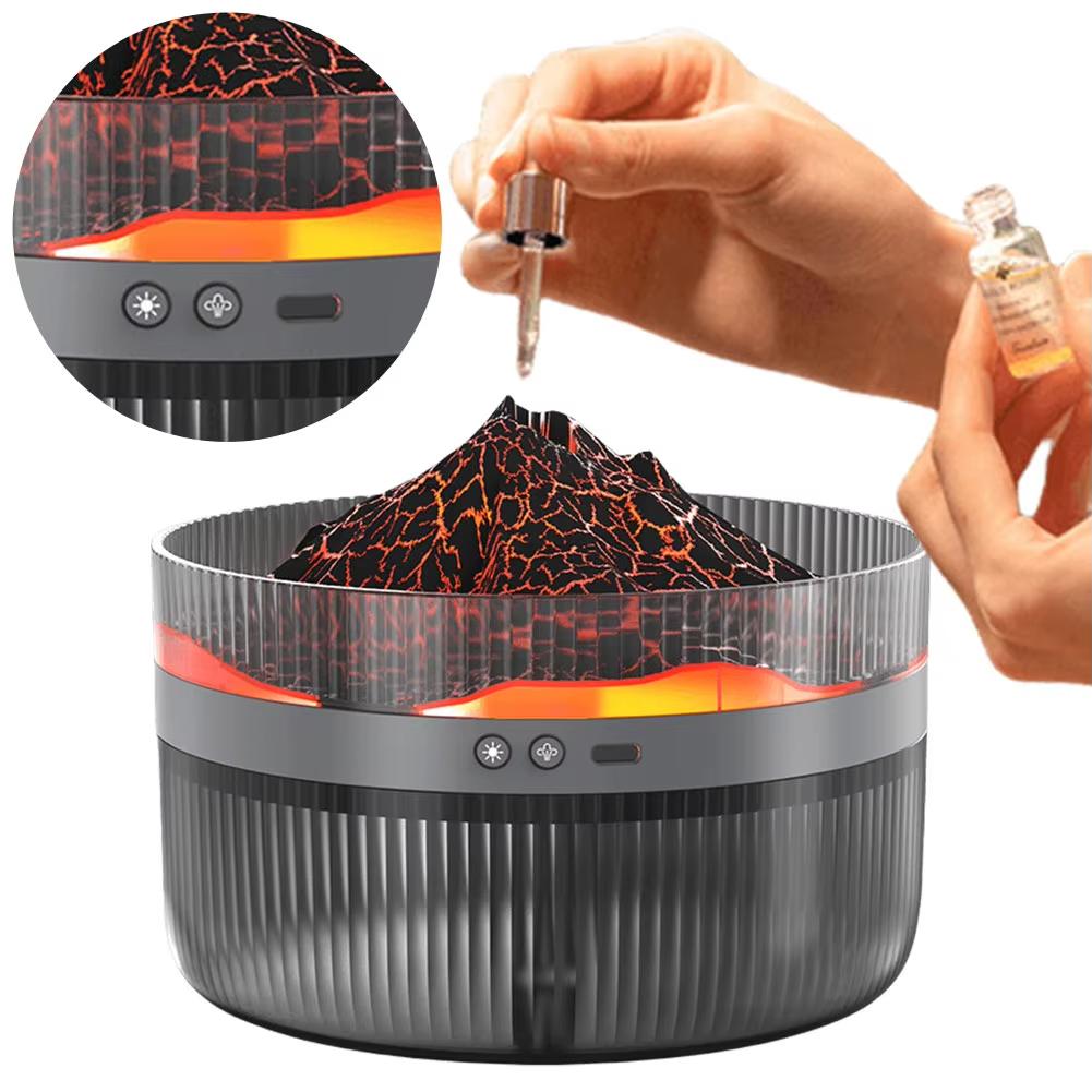 1.5L Large Capacity Volcano Shaped Humidifier Aroma Diffuser with Dual Color Light Mist Maker for Home Office