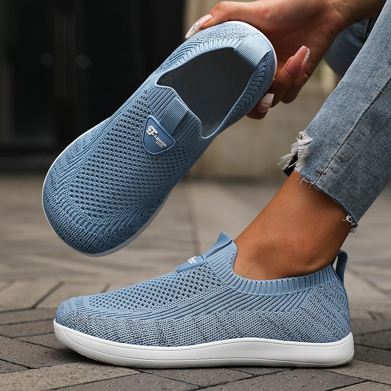 Women'S Flat Bottomed Wide Last Shoe New Comfortable Breathable Mesh Soft Walking Shoes Simple Versatile Tennis Outdoor Sneakers