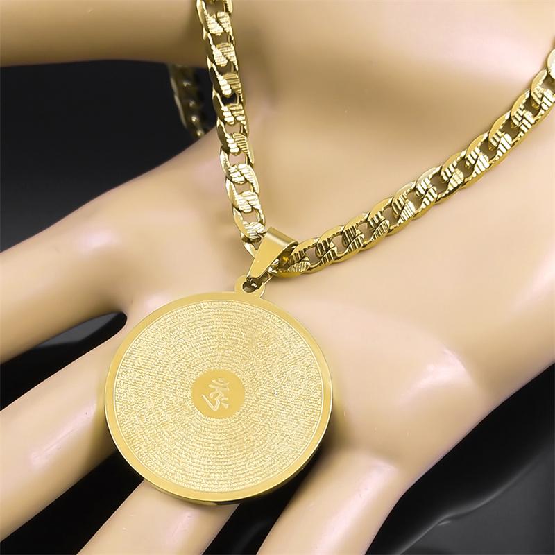 Buddhism Bodhisattva Shurangama Mantra Pendant Necklaces for Men Women Stainless Steel Gold Color Om Meditation Healing Jewelry