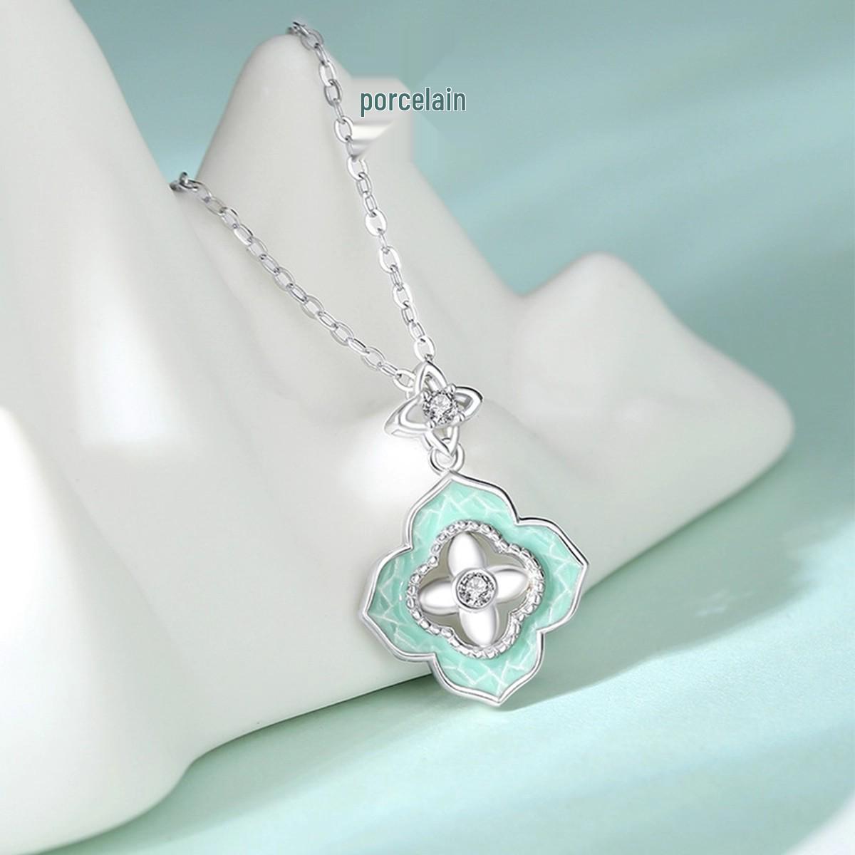 

Новое эмалевое ожерелье под фарфор с имитацией керамики - Ретро китайский стиль, подарок на День святого Валентина для женщин Silver-plated Copper