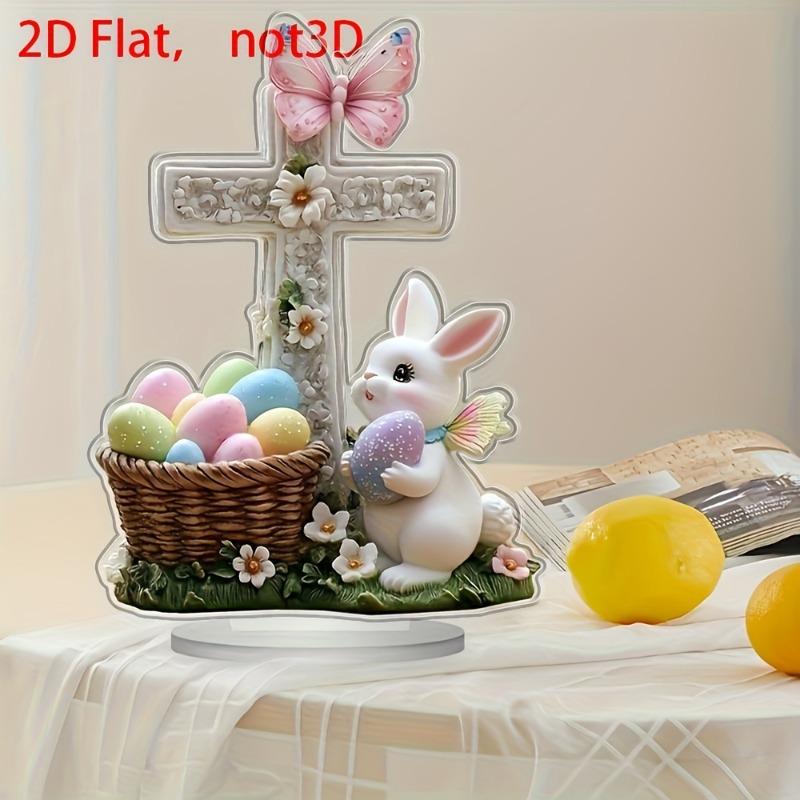 2D Flat Boho Style Acrylic Easter Cross Decor, Butterfly, White Rabbit & Egg Basket, Suitable for Wall Decoration, Porch, Room, Villa, Accents Home, H
