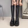 Black Thick Heels Elastic Micro Knee High Boots For Women Punk Style Autumn Winter Chunky Platform High Boots Party Shoes Ladie