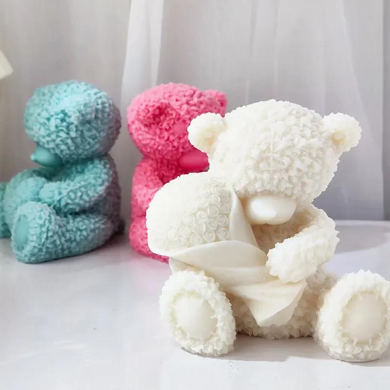 Top Quality Large Silicone Mold for Plush Bears Heart-Shaped Bear & Floral-Bear Candle Valentine's Day Cake Decoration Mold