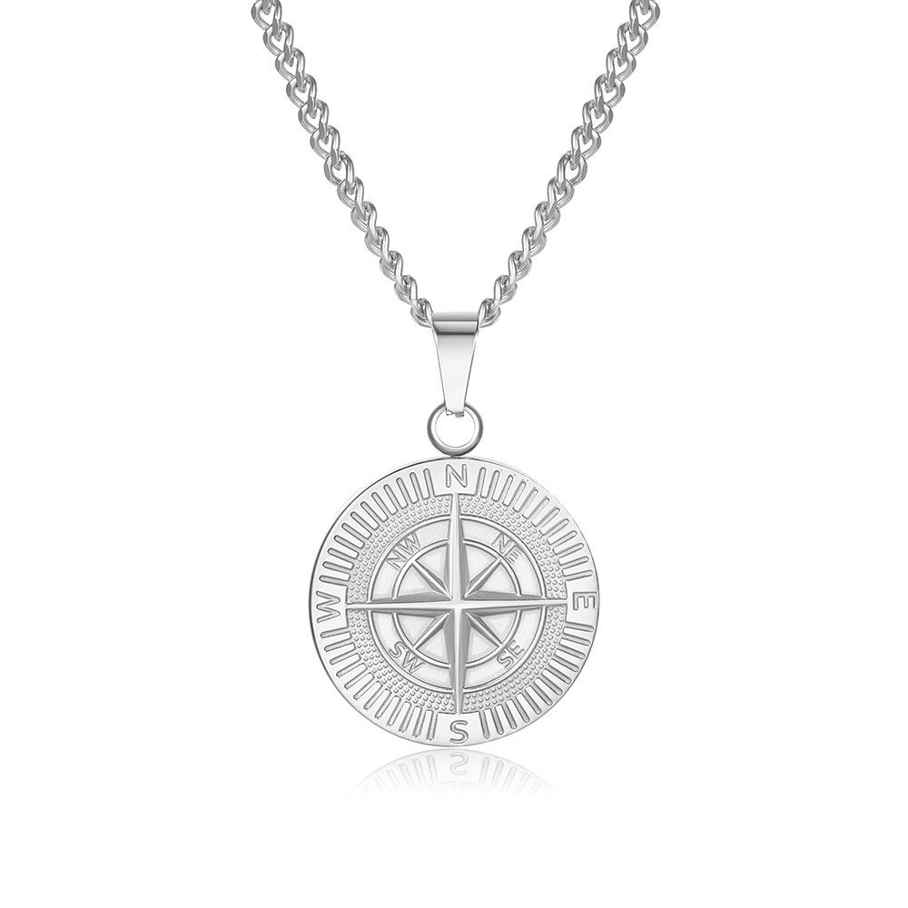 

Компас, монета, компас, кулон, намисто з нержавіючої сталі, панкове чоловіче невицвітаюче намисто в стилі хіп-хоп срібний