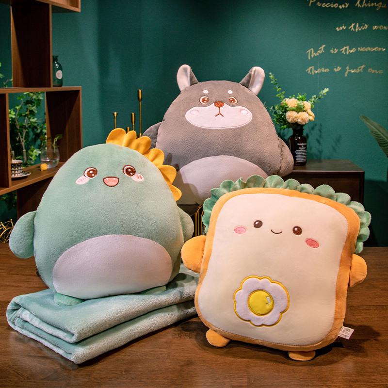 Cartoon 2-in-1 Cushion & Blanket: Dual-Use Hand Warmer, Leg Cover, Nap Pillow Doll for Office