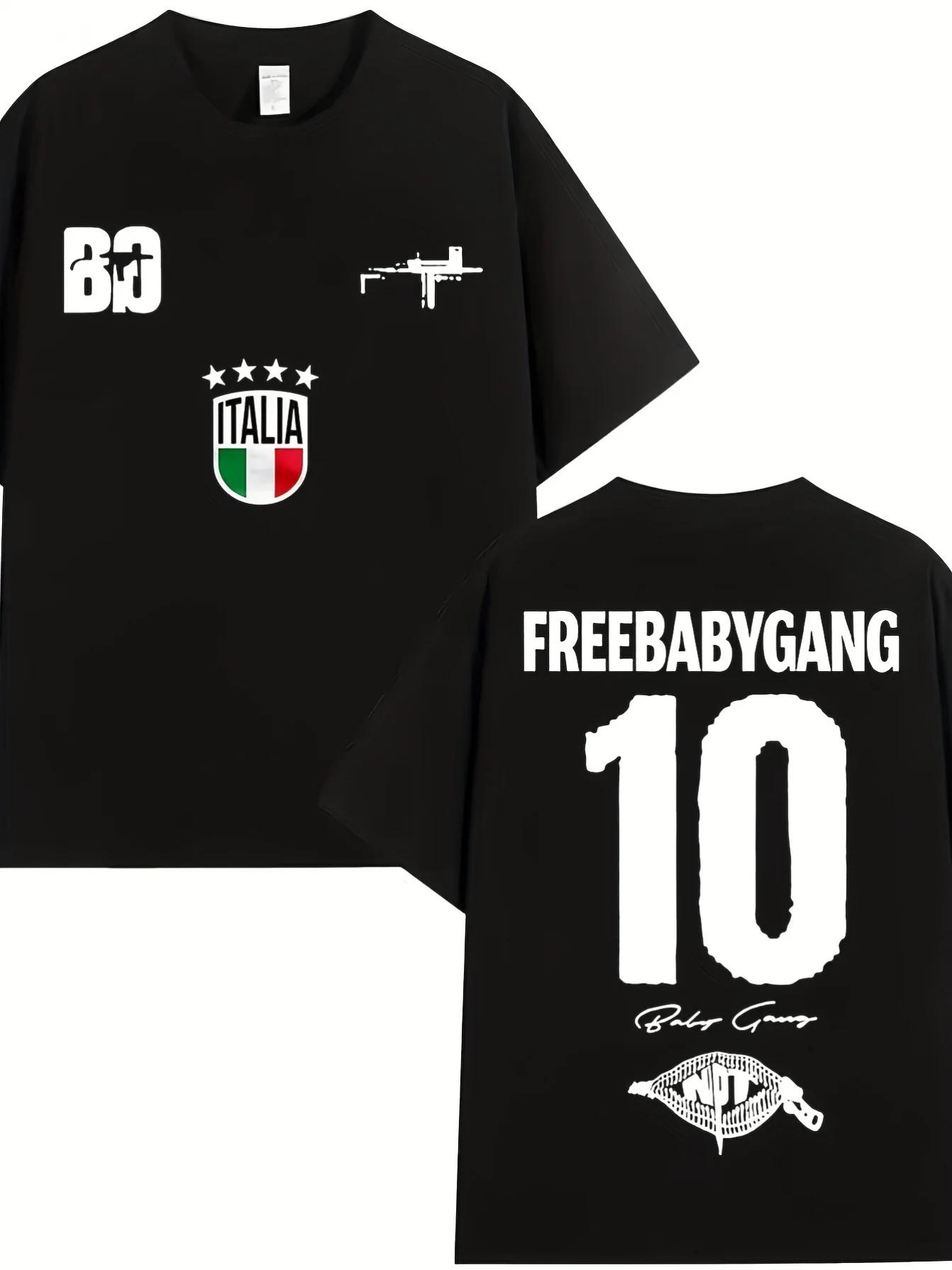 

Rap Gang Album Merchandise T-shirt - Number 10 Jersey with Italian Logo and Gang Pattern, Collectible Rap Music T-shirt - Men... S разноцветный