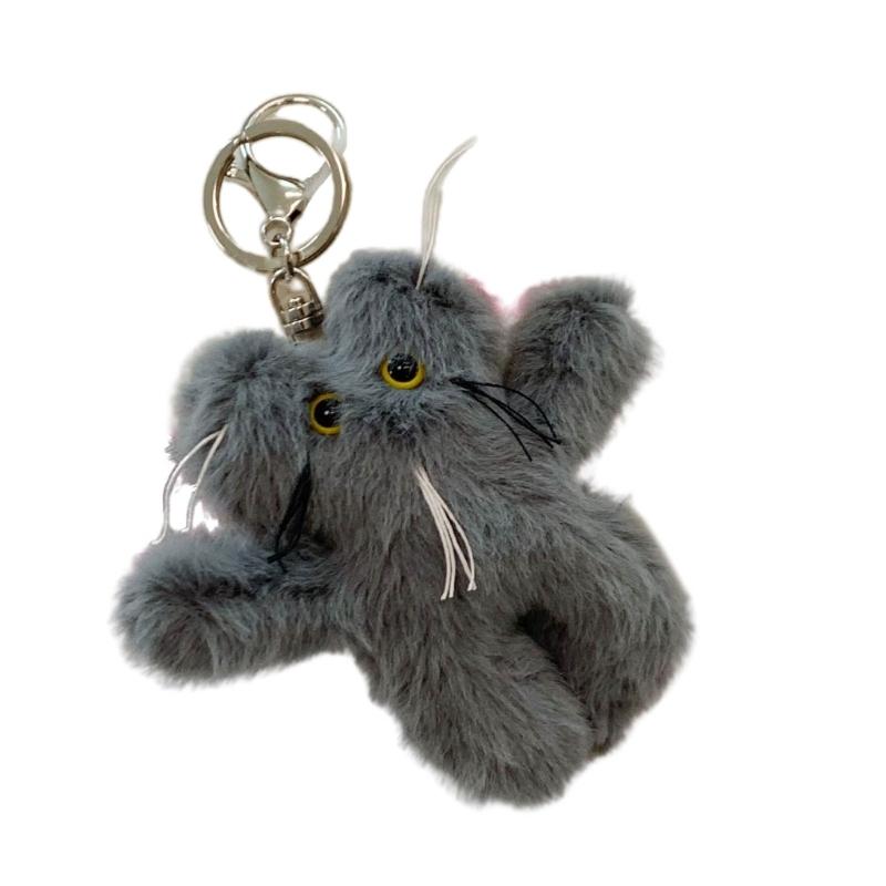

Cute Plush Bear Keychain Cartoon Keyring Stuffed Animal Toy Bag Pendant Ornament Car Keyrings for Women Backpack Decor серый