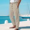 Men's Casual Linen Trousers Elastic Waist Drawstring Baggy Trousers Solid Color Loose Fit Summer Pants with Pockets for Beach Yoga Wear