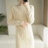 Half Turtleneck Sweater Dress for Women In Autumn and Winter Knee-length Sweater Long Dress Solid-colored Pullover Warm High-neck Knitted Dress